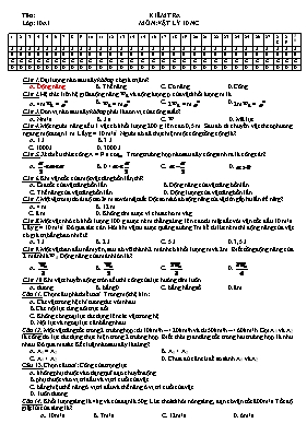 30 câu hỏi trắc nghiệm kiểm tra một tiết Vật lí lớp 10 (Có đáp án)